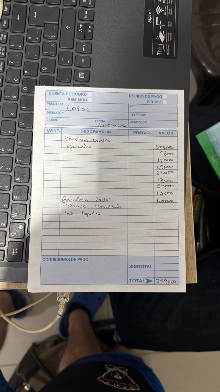 Evidencia de Compra de mercado y gasolina