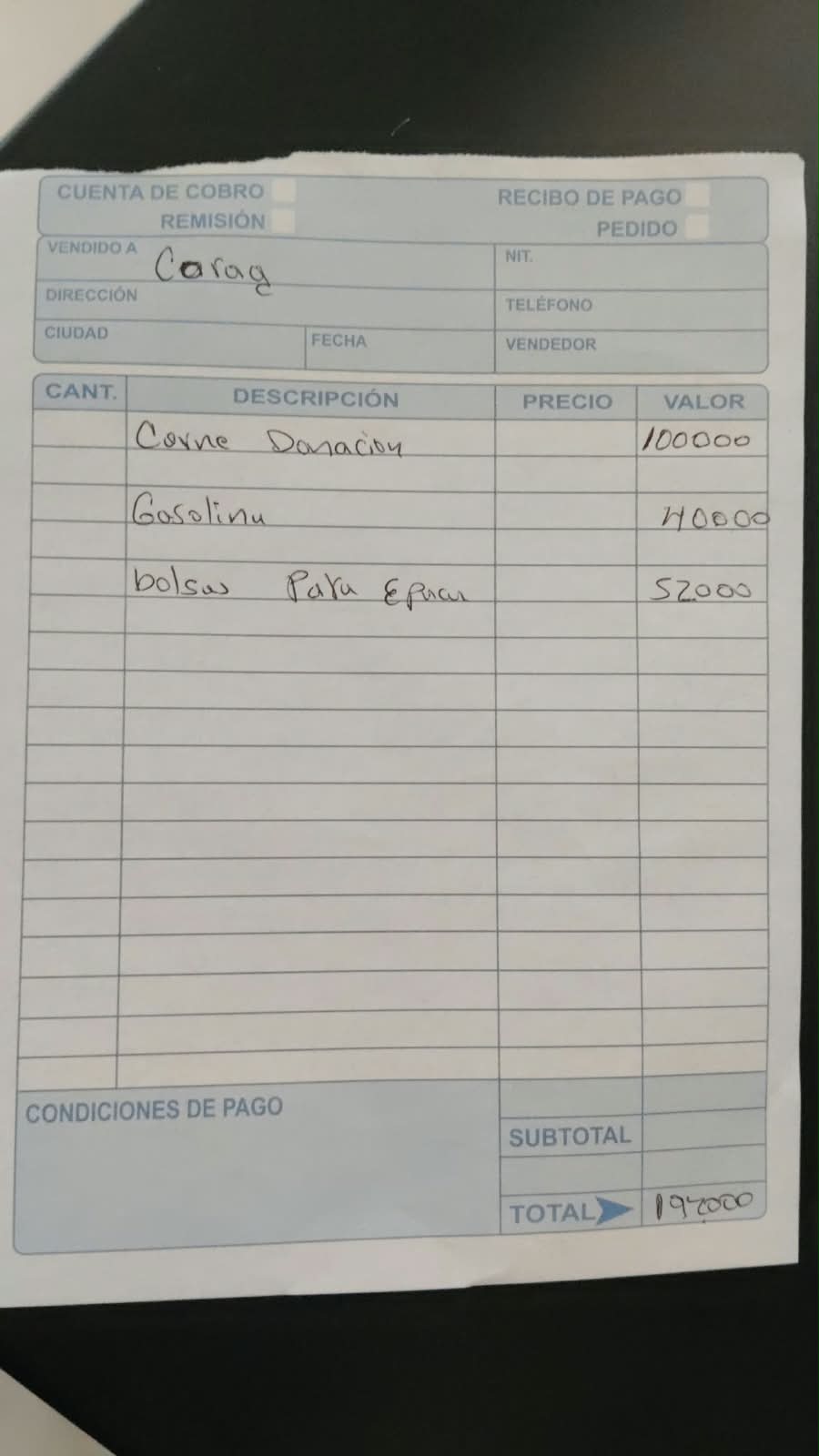 Evidence for Compra Carene, bolsas y gasolina